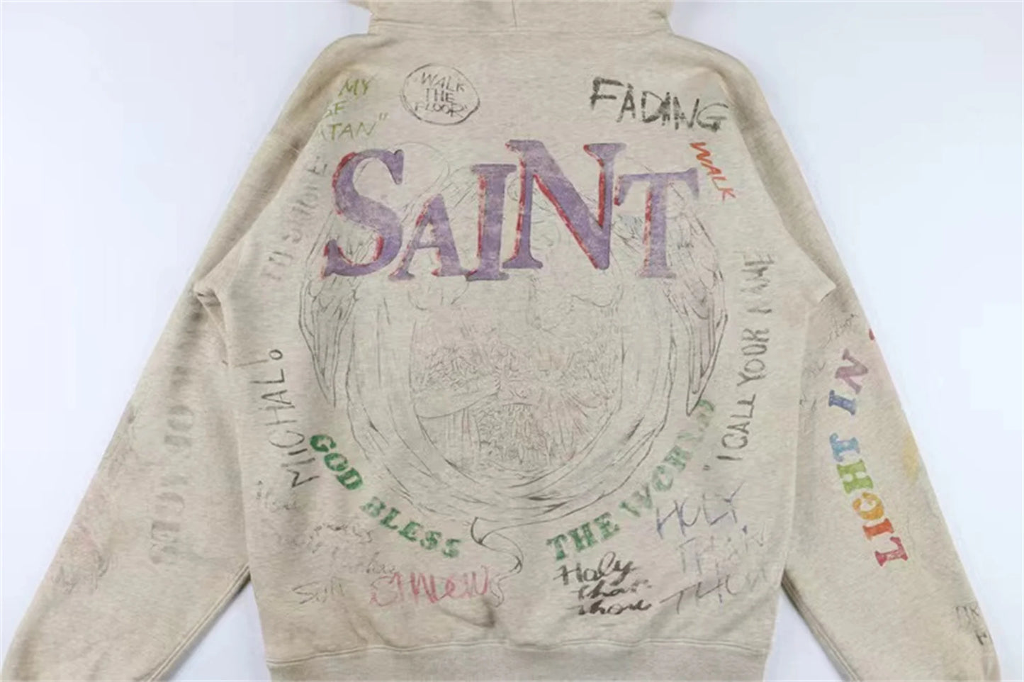 2024 New Arrival Vintage SM Brand Fashion Hand painted Graffiti Vintage ripped distressed hoodie Sweatshirt