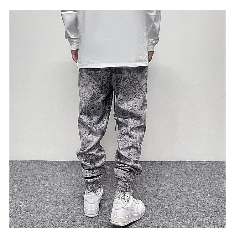 hip hop loose fit elastic waist pants fashion paisy ankle pants mens casual letter embroidery drewstring sportwear pants joggers unique joggers style 3515