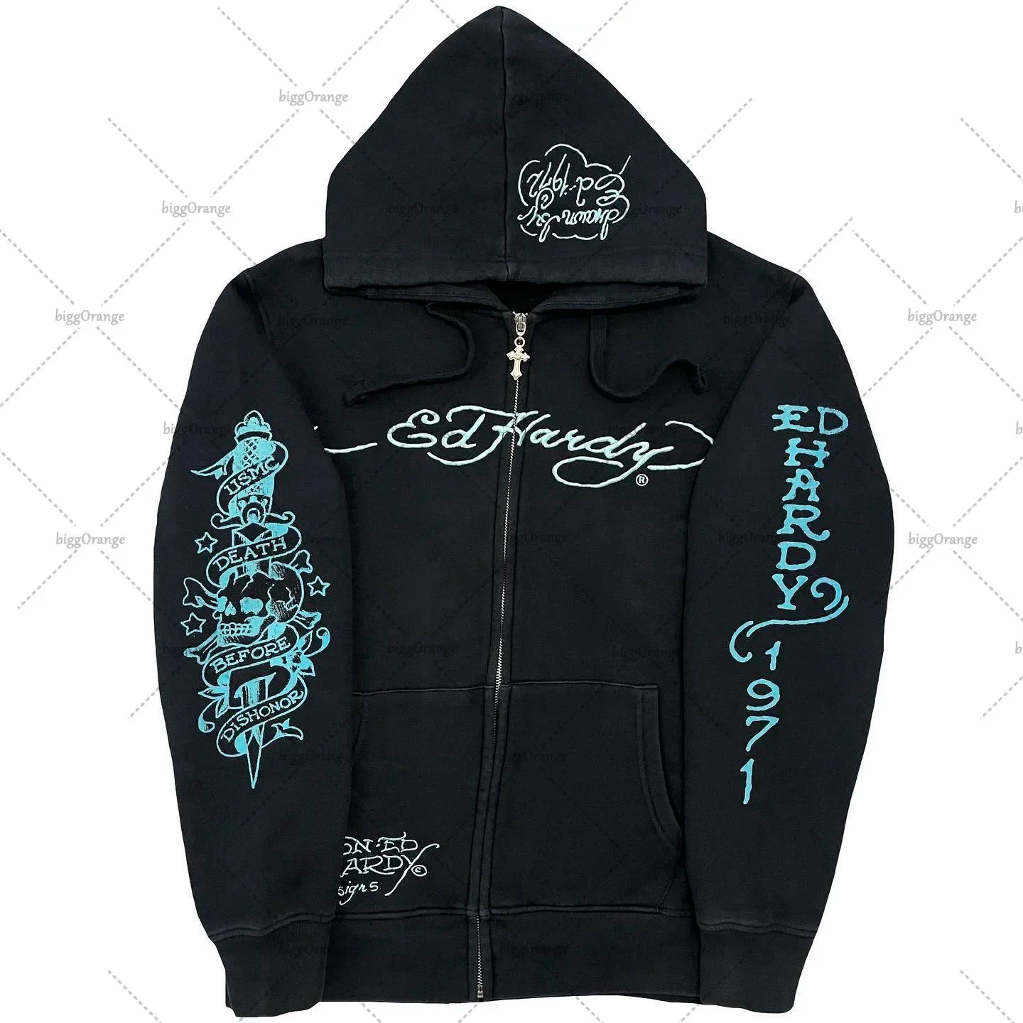 American Fashion Trend Pattern Print Zipper Hoodie Women Y2K New Stree