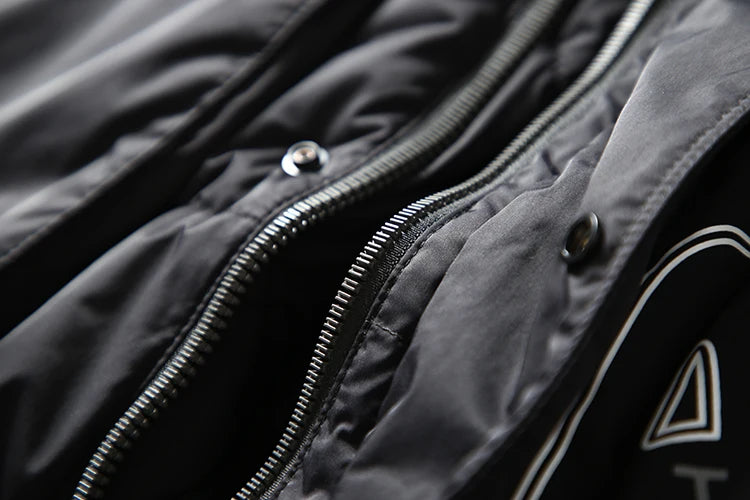 Men Hooded Down Jacket Winter Casual Letter Printed Parkas Streetwear Warm Black Zipper Jackets Harajuku Fashion Duck Down Coats