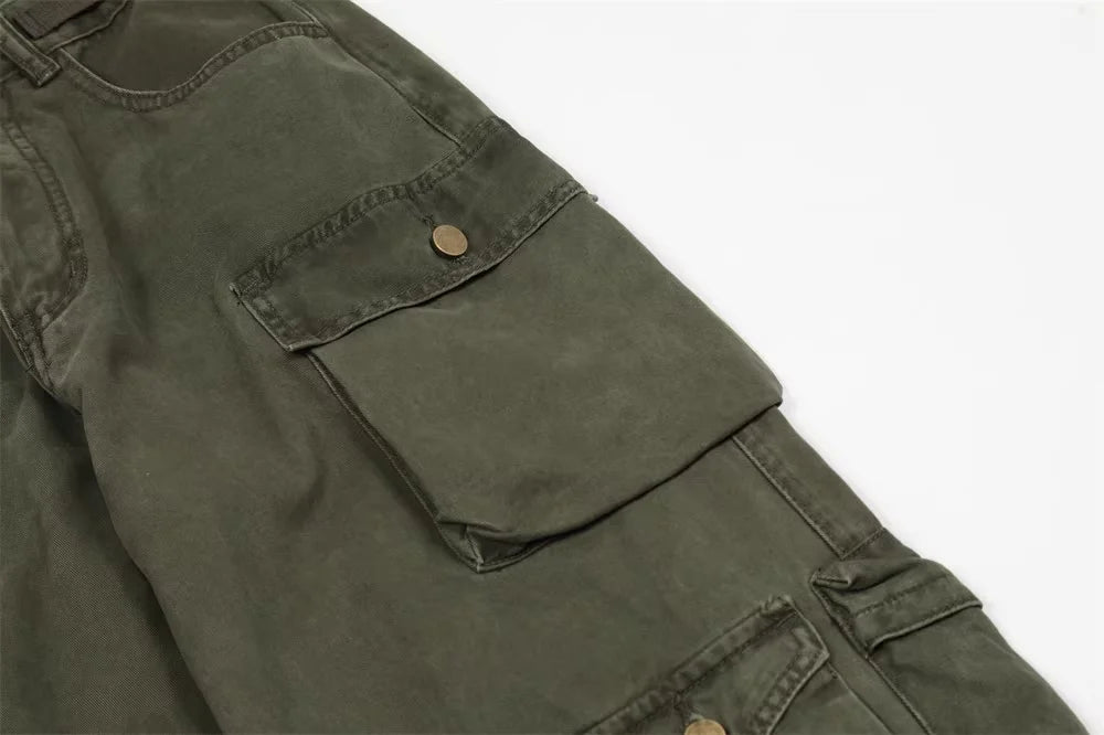 new multi pocket heavy industry washed cargo pants mens high rise loose y2k vintage streetwear oversized straight leg jeans unique cargo style 694