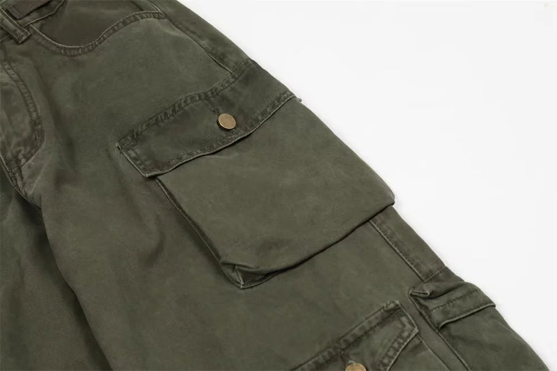 new multi pocket heavy industry washed cargo pants mens high rise loose y2k vintage streetwear oversized straight leg jeans unique cargo style 694