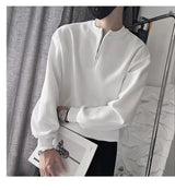 Spring Autumn Korean Casual Fashion Zipper Sweatshirt Man Business Loose All Match Male Pullover Tops Solid Streetwear Clothes