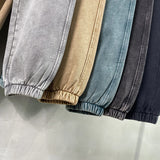 high street dark distressed vintage baggy joggers pants ins versatile drawstring sports pants men washing wax dyeing sweatpants streetwear sweatpants