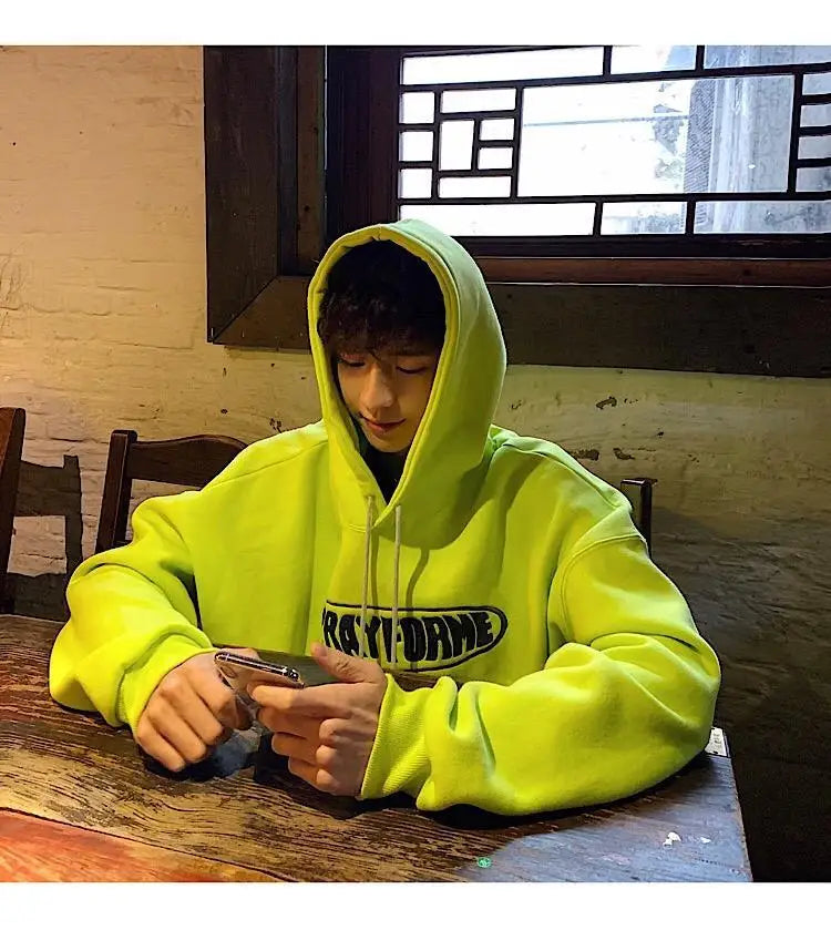 Trendy American Ins Green Hooded Sweatshirt for Men in Autumn 2024 New Trendy Brand Loose Y2K