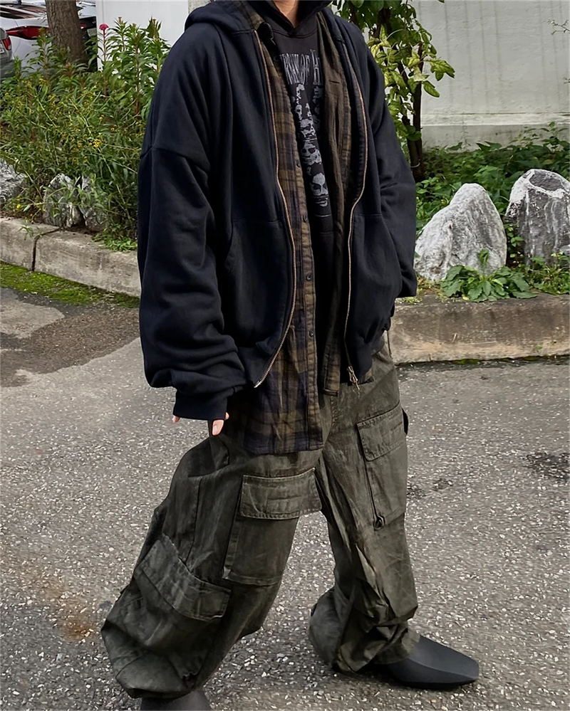 Harajuku tribal flames featuring undermycar 2024 new high quality shirt plaid cover with layered zipper open up hoodie black