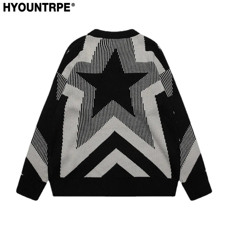 stars knitted sweater unisex harajuku letter embroidery sweater casual pink color pullover streetwear sweaters jumpers knitwear urban wear with bold artwork, Y2K vintage urban hoodie, oversized graphic print design