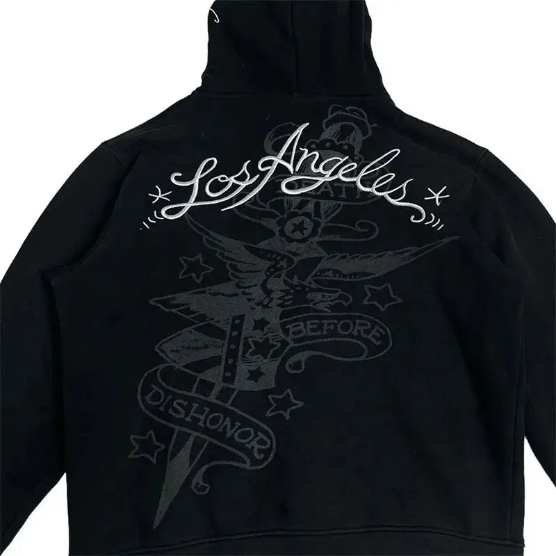 2024 European American Personalized Cartoon Printed Hooded Cardigan Trend Ins Zipper Loose Sweatshirt