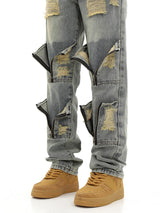 high street zipper open decoration biker jeans women ripped denim straight jean pant men motorcycle trouser unisex hip hop pants vintage washed jeans