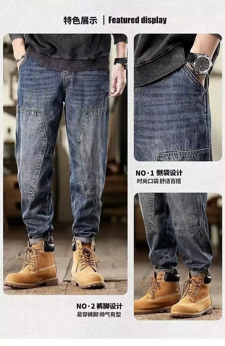 mens loose jeans classic vintage denim trousers high quality cargo pants men high street fashion men clothing spring new 2024 unique cargo style 4249