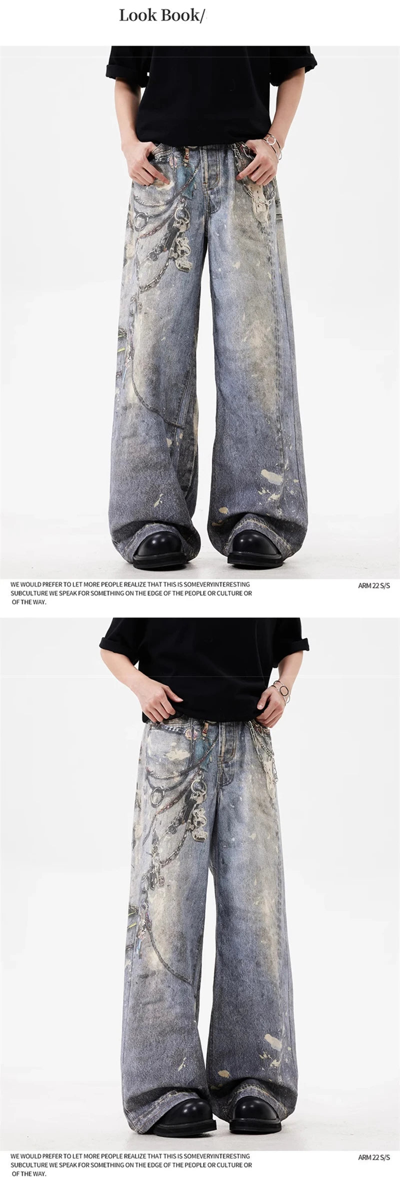 new 3d chain printed baggy jeans for men and women casual baggy straight denim pants high street wide leg y2k blue jean unique jeans style 438