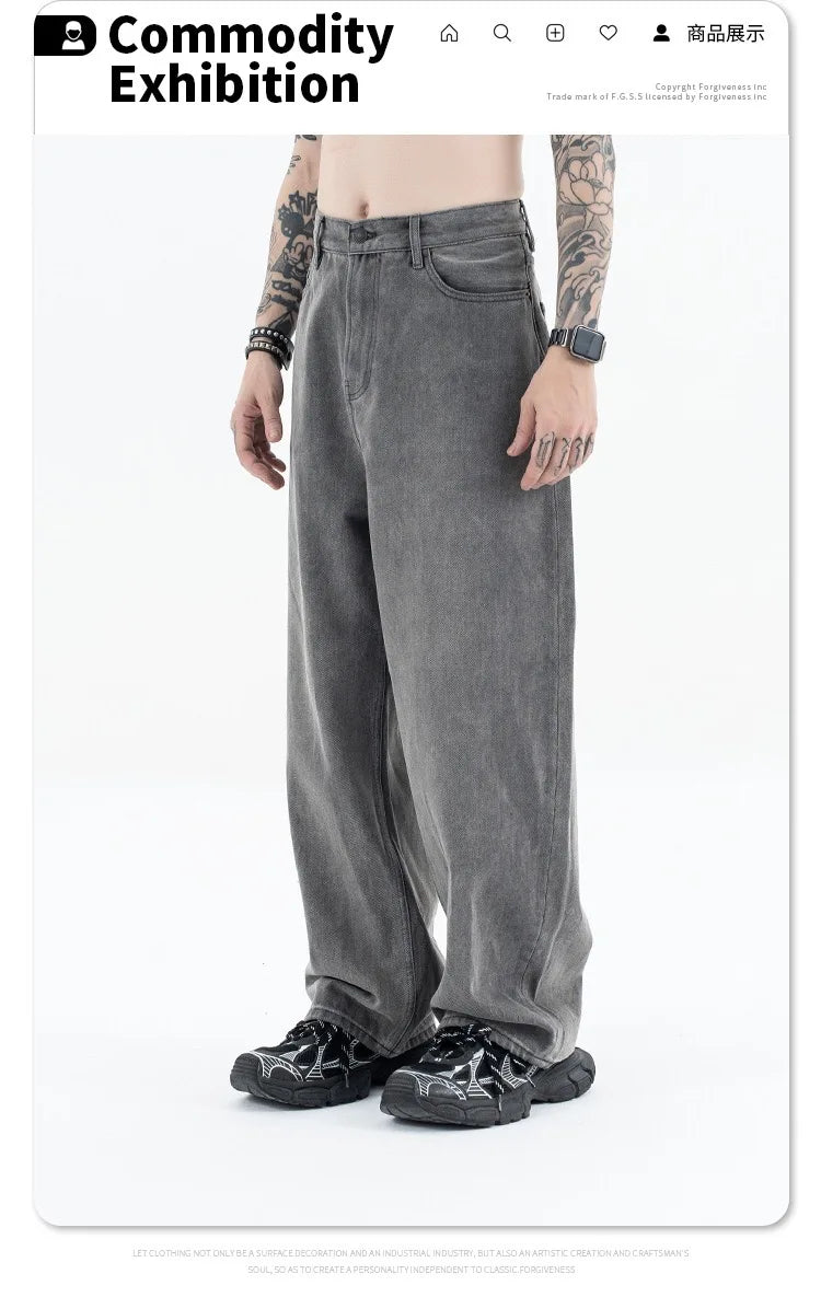 2024 autumn and winter new carbon ash wash worn jeans