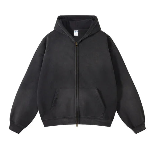 skatercore vintage anime featuring mens oversize long sleeve washed double zipper cardigan hoodies loose plus plush gradient womens hooded pullovers winter
