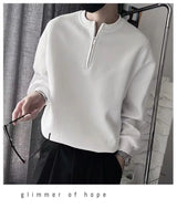 Spring Autumn Korean Casual Fashion Zipper Sweatshirt Man Business Loose All Match Male Pullover Tops Solid Streetwear Clothes