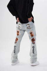 fashion back skull letters embroidery denim flare jeans mens zipper straight trouser hip hop streetwear pants joggers jeans men unique joggers style 629