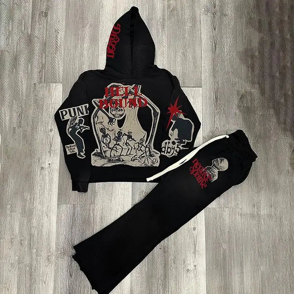 y2k vintage mummy graphic digital drawstring casual sports pants women street autumn winter set print hooded men sweatshirts clean everyday pants
