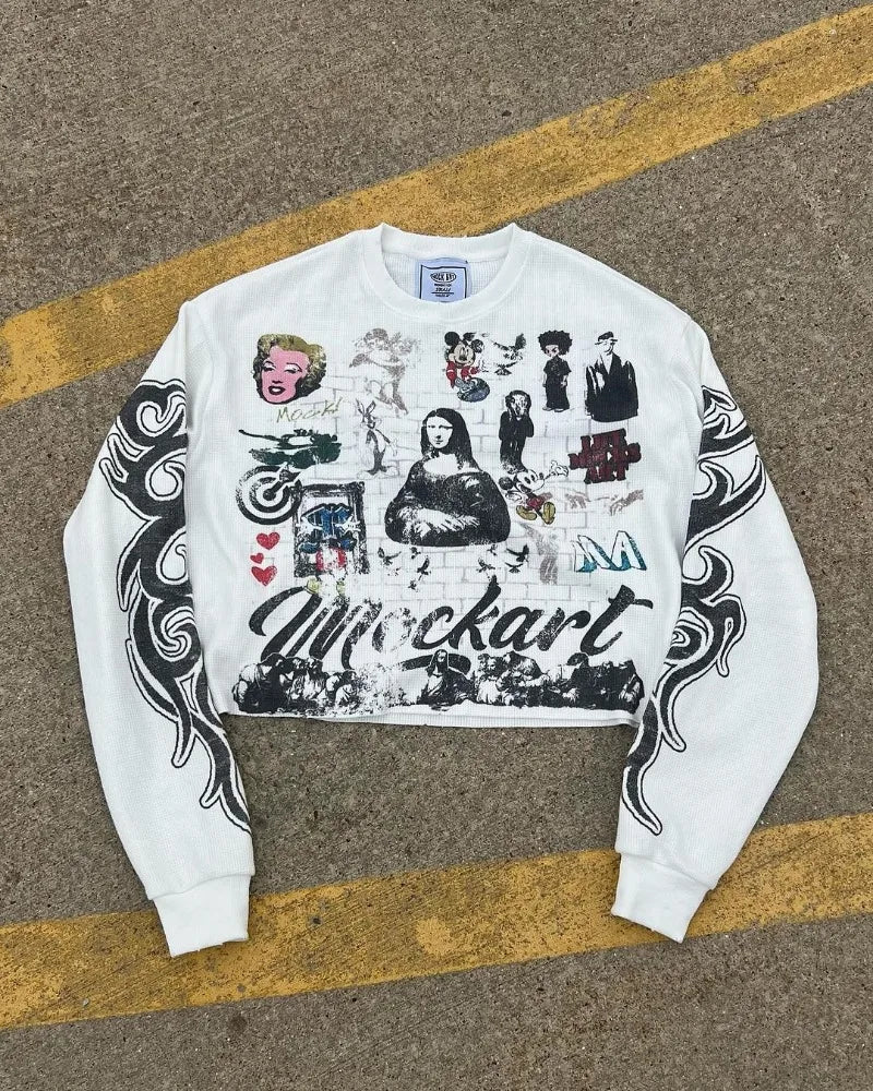 Harajuku Aesthetic print tee – Y2K Street Rock Hip Hop Anime Printed Long Sleeved Top Men A