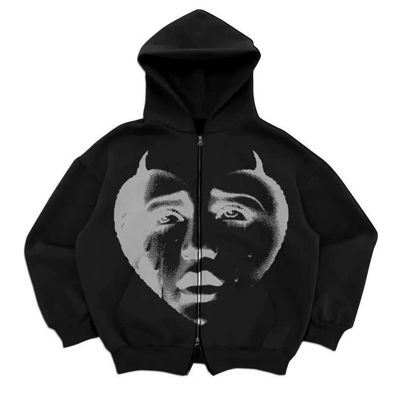 Gothic Retro High Street Hoodies Y2K Zip Up Hoodie Men And Women Cloth