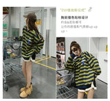 Original Korean New Style Loose Striped Sweatshirt American Harajuku C