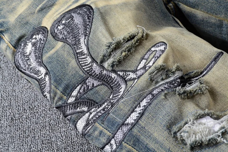 high 2023 brand new classical luxurious embroidered chemist cobra snake jeans cotton denim pants comfort casual jeans 28 40 73 unique jeans style 2771