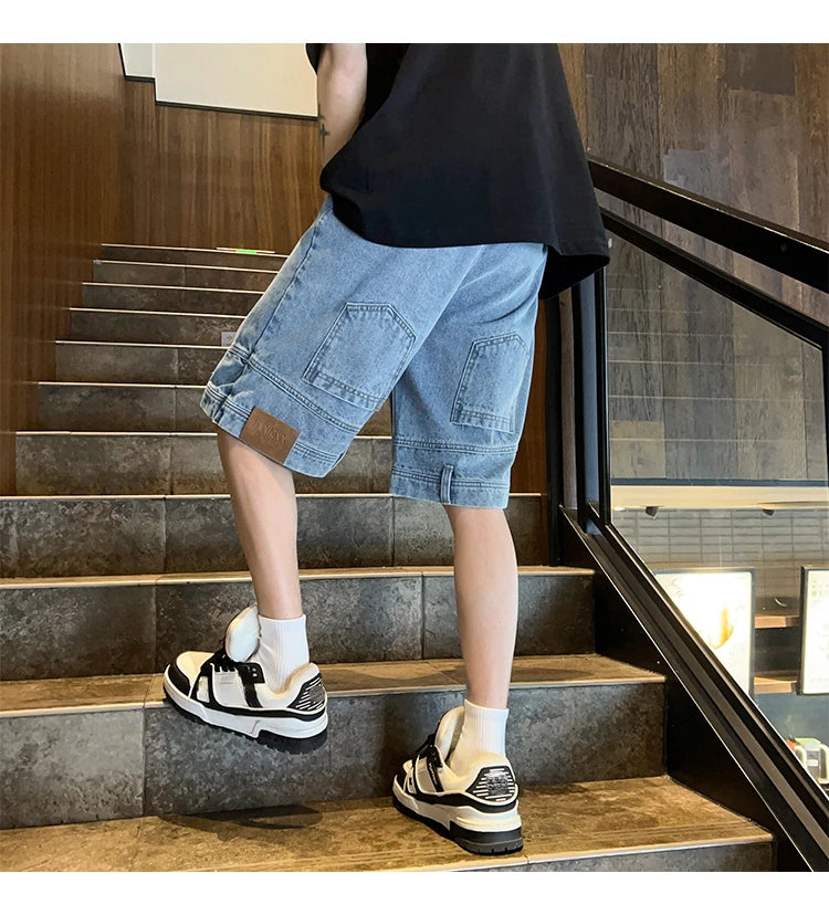 High Street Denim Short Retro Blue Jeans Summer New Men's Baggy Shorts Y2k Oversize Clothes Unisex Jeans