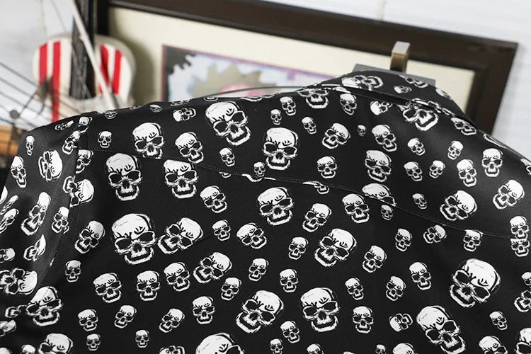 New 2021 Men luxurious classic Skull Head Fashion Cotton Casual Shirts Shirt high quality Pocket Long-sleeves S 2XL #D232