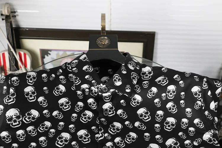 New 2021 Men luxurious classic Skull Head Fashion Cotton Casual Shirts Shirt high quality Pocket Long-sleeves S 2XL #D232
