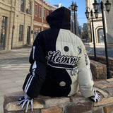 rainbowtouches mens winter parka jacket skeleton print streetwear outwear harajuku padded hooded loose warm coat unisex green - variant style 1e2a17 for streetwear fashion