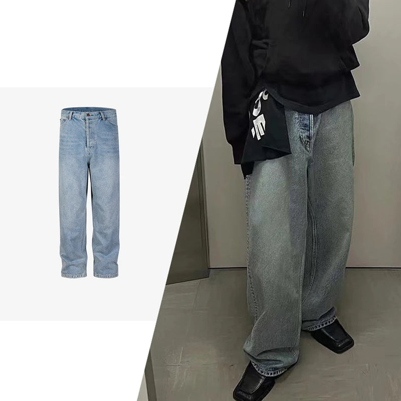 hi street blue jeans men loose wide leg denim pants vintage harajuku streetwear jeans trousers for male unique jeans style 1160