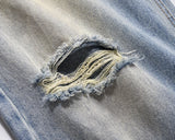 damaged washed blue baggy jeans for men straight hole distressed casual cargo pants frayed streetwear denim trousers oversized baggy cargo bottoms