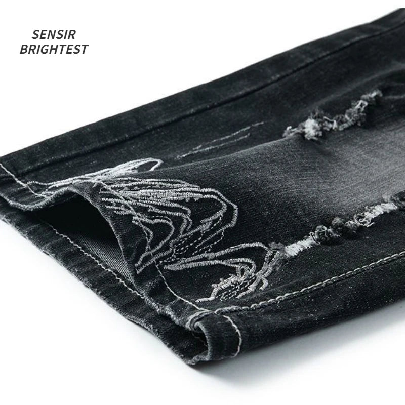Summer Embroidered Eagle Denim Shorts Men's Summer Thin Fit Good Quality Ripped