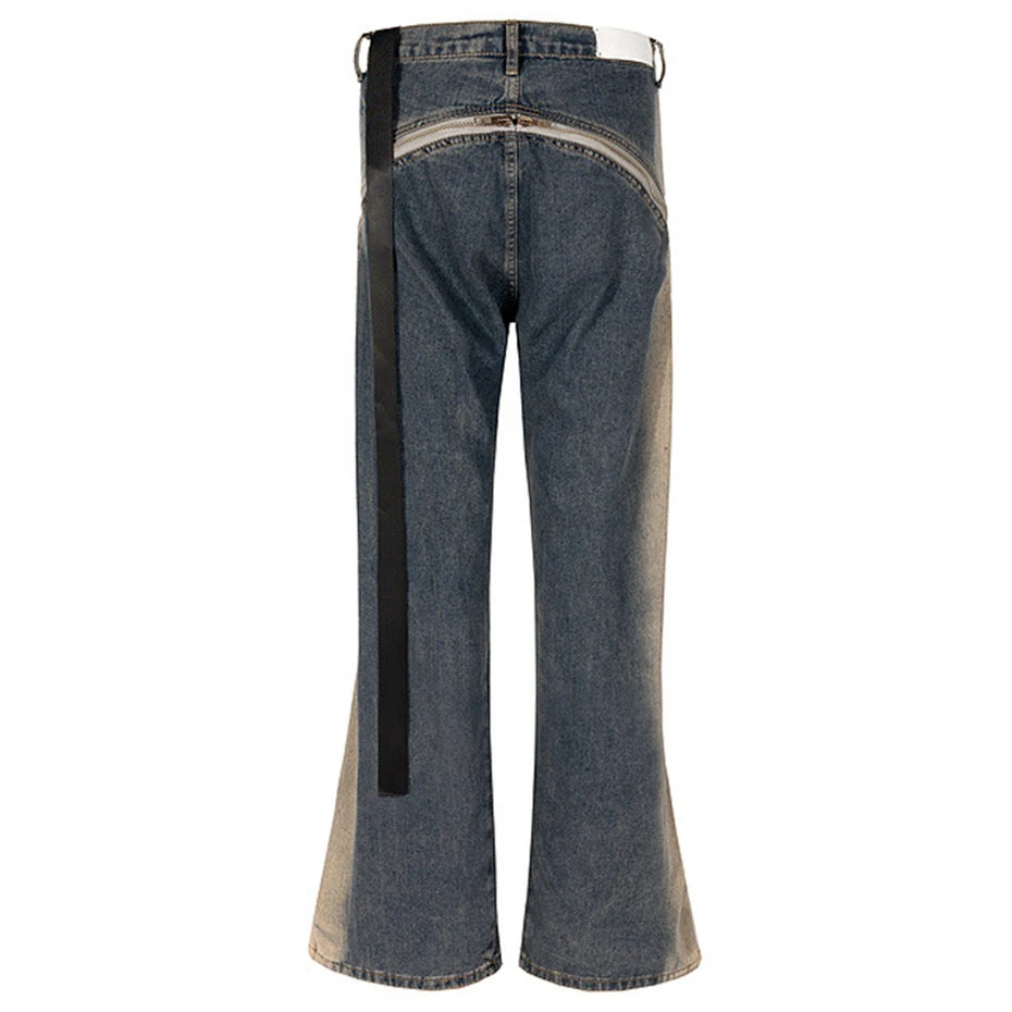 ro style men jeans double zipper blue flared denim pants luxury designer male streetwear hip hop blue baggy jeans trousers y2k unique jeans style 1033