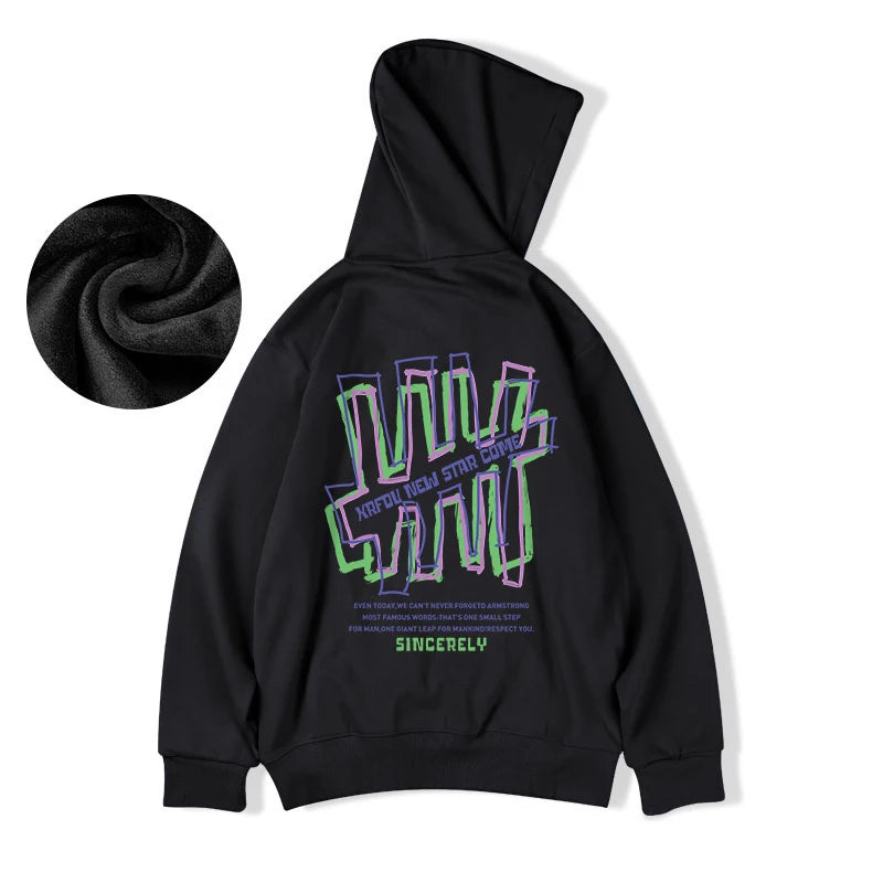 Retro Graffiti Letter Print Letter Pullover Hoodies Mens Streetwear