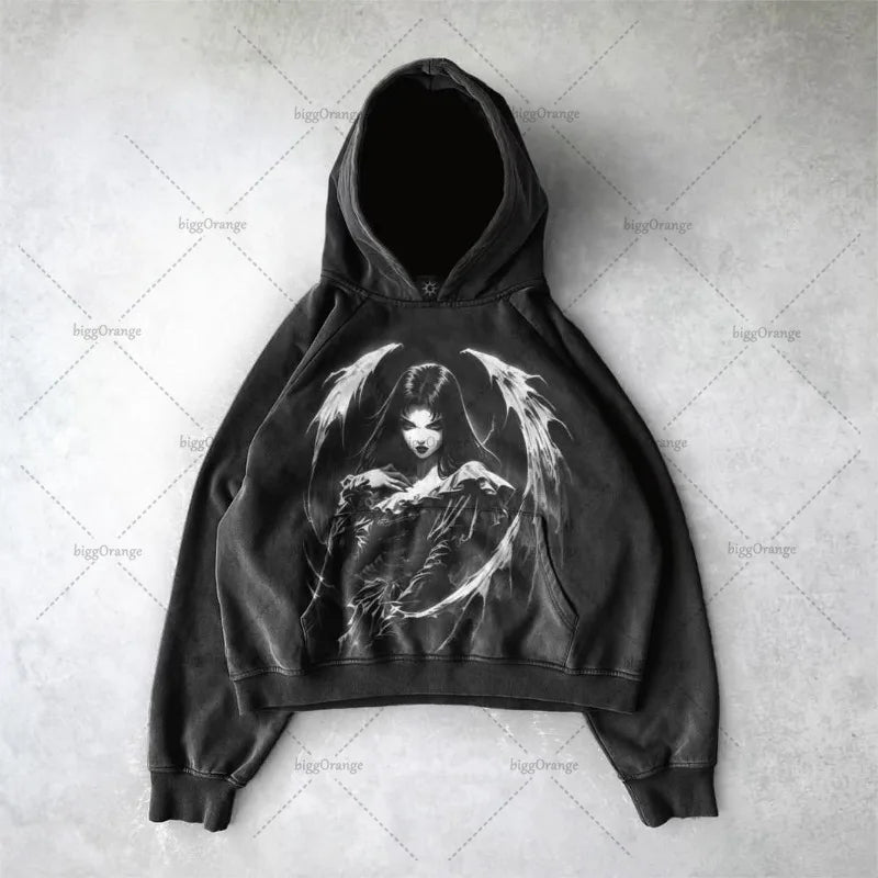 Gothic Punk Style Retro Harajuku Y2K Clothing American Hip-hop Street Anime Print Hoodie Men Trendy
