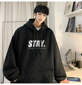 New In Letter Stay Print Sweatshirts Men Casual Vintage Fleece Pullover
