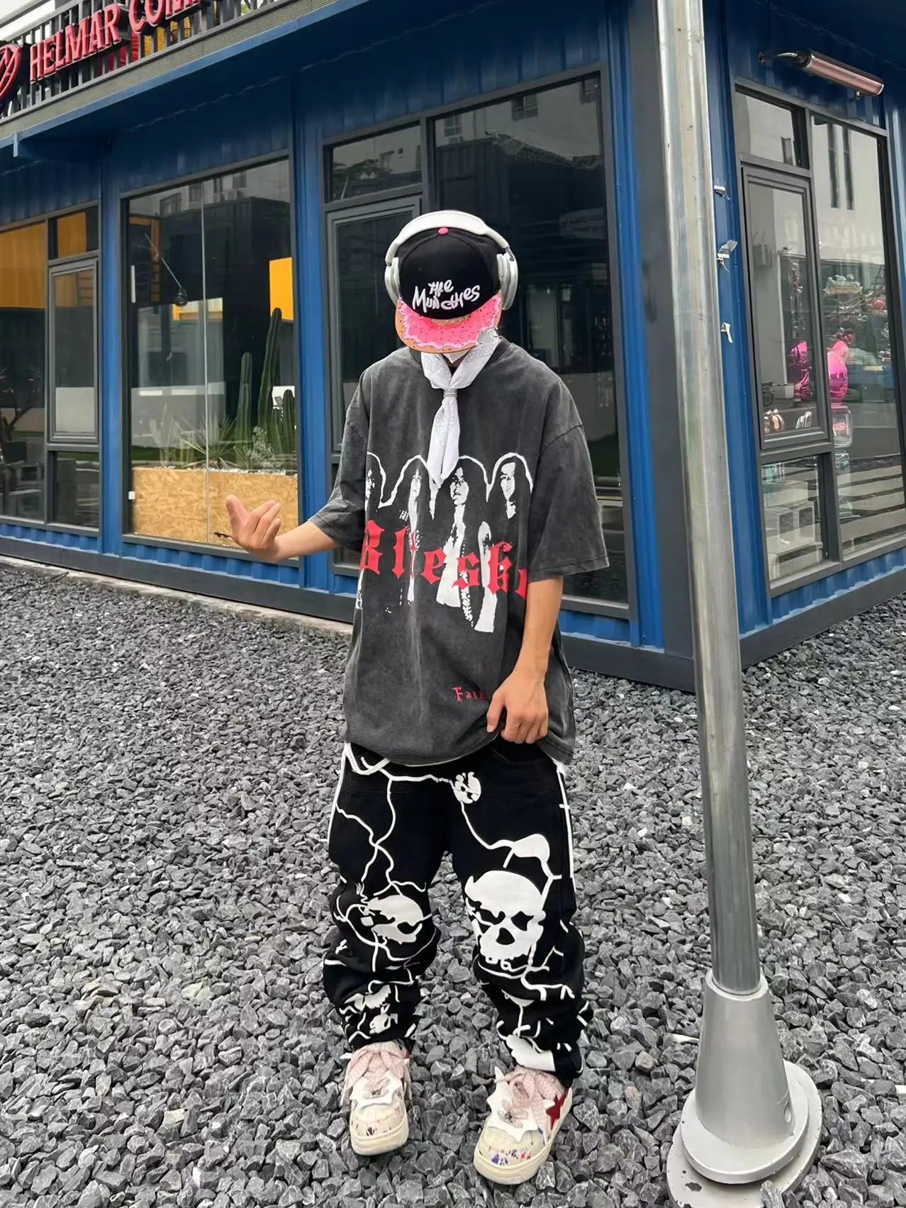 fashion lightning skull printed denim jeans mens unisex casual zipper straight jeans streetwear hip hop y2k jean pants joggers unique joggers style 717