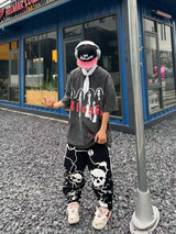 fashion lightning skull printed denim jeans mens unisex casual zipper straight jeans streetwear hip hop y2k jean pants joggers unique joggers style 717