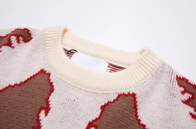 hip hop knitted sweater men autumn winter o neck anime pattern pullover streetwear casual loose sweaters unisex jumpers knitwear urban wear with bold artwork, unique limited edition hoodie, trendy hip hop style outerwear
