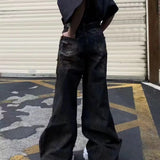 american high street trendy men and women retro personality straight washed jeans for couples loose harajuku casual pants y2k stacked flare jeans