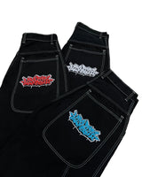 wexwear embroidery skate cargo jeans denim shorts baggy retro y2k harajuku gym basketball shorts streetwear men clothing combat utility trousers