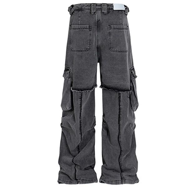 hi street black jeans side pockets patchwork cargo denim pants men streetwear hip hop baggy jeans trousers loose straight jeans baggy cargo bottoms