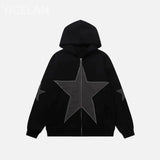 European American Casual Y2K Personalized Five-pointed Star Hoodie Trend Ins Retro Loose Y2k Zipper Sweatshirt for Men and Women