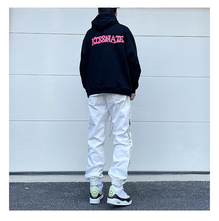 washed distressed denim sweatpant cashew flower patchwork oversized splice buckle jogging jeans casual button baggy men clothing unique joggers style 4344