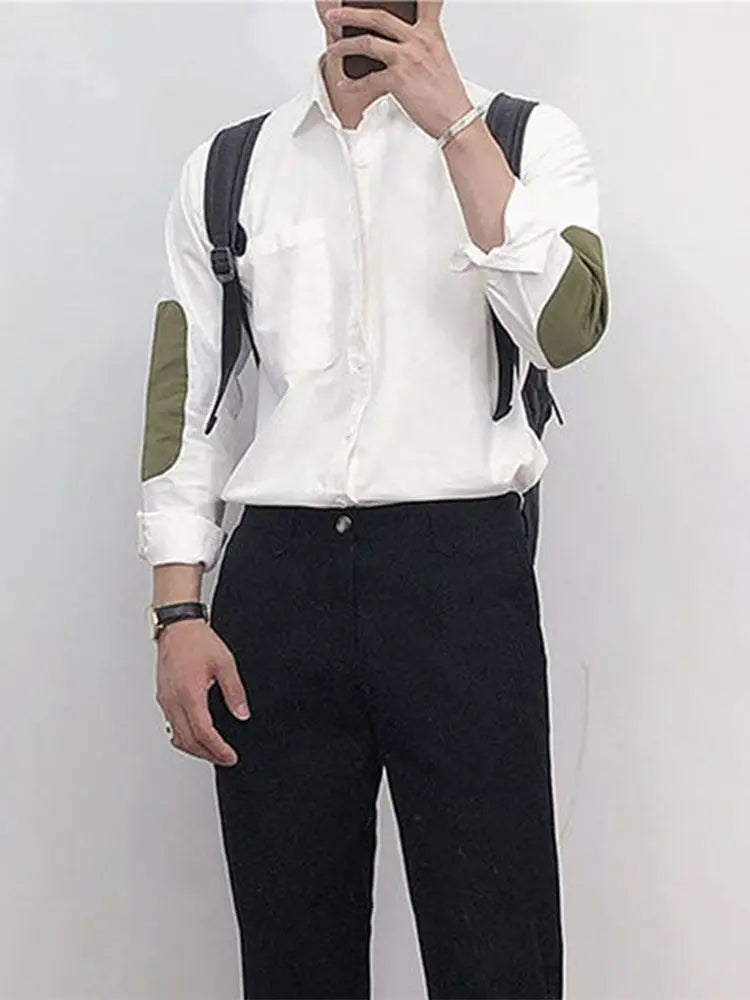2023 Spring And Autumn New Casual Shirt Men's Splicing Retro Loose Long-sleeved Shirt Boutique Clothing Simple Style