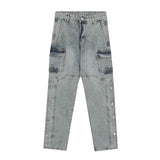 men fashion denim jeans casual bottom button open straight jeans with pockets hip hop streetwear zipper cargo joggers jean pants relaxed fit joggers