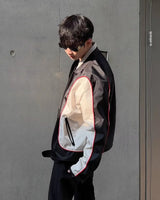 retro baseball bomber, cold season style, for men, fall streetwear outfit, oversized style, layered fashion, modern aesthetic