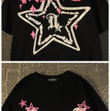 Glitchcore Chrome logo – Pure Cotton American Retro High Street Star Short Sleeved T