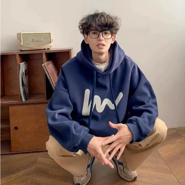 Fashionable Korean personality simple printed hooded sweatshirt for men autumn street Y2K new niche Japanese style boys' hoodie
