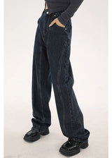 navy blue vintage jeans womans high waist summer wide leg denim trouser baggy streetwear chic design ladies straight jean pants unique jeans style 2878