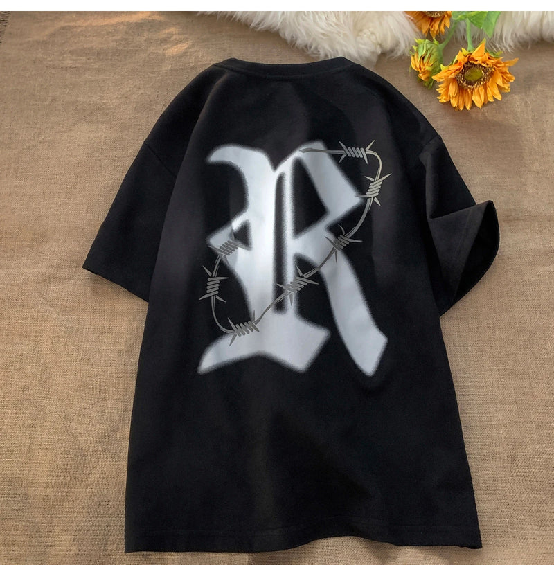 Y2k Vintage print – Trendy Street T Shirt Summer Suede T Shirt Men Fashion Lette